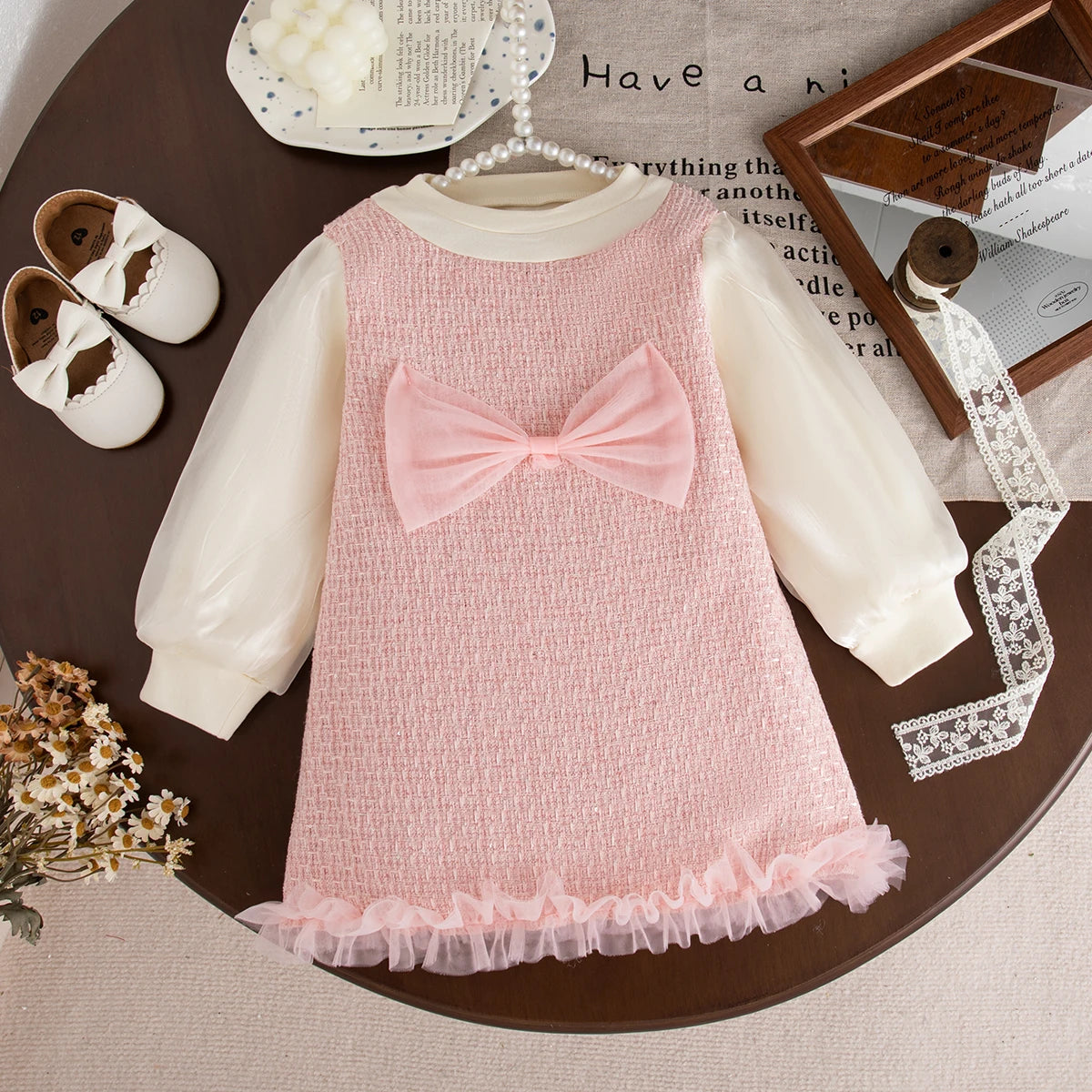 Adorable Korean Style Baby Girl Dress: Sweet Bow, Long Sleeve, Perfect for Spring & Autumn (9 Months - 3 Years)
