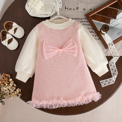 Adorable Korean Style Baby Girl Dress: Sweet Bow, Long Sleeve, Perfect for Spring & Autumn (9 Months - 3 Years)