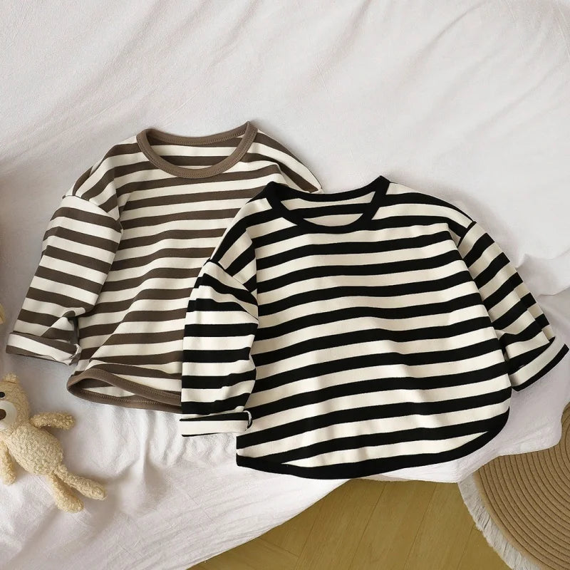 Cozy Striped Long Sleeve T-Shirt for Kids | Soft & Warm Baby Clothes for Spring, Autumn & Winter Fun!