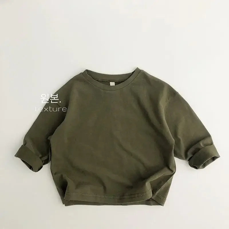 Cozy Autumn Cotton Long Sleeve Tee for Kids | Adorable Solid Color Baby & Toddler Tops