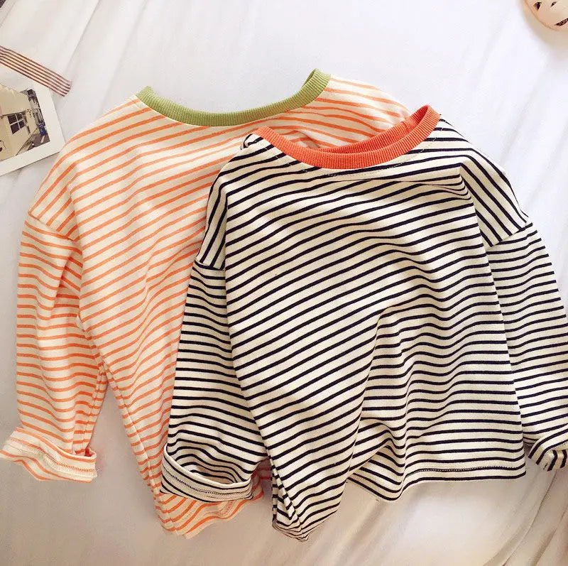 Cozy Cotton Striped Long Sleeve T-Shirt for Boys & Girls | Spring/Autumn Kids Casual Versatile Base Layer