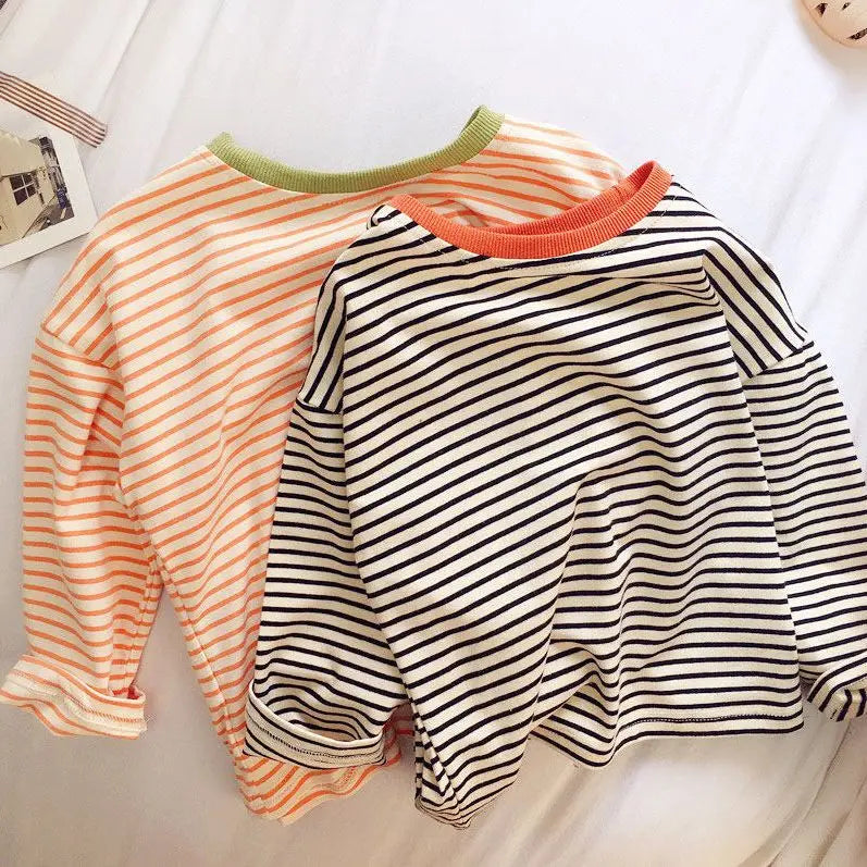 Cozy Cotton Striped Long Sleeve T-Shirt for Boys & Girls | Spring/Autumn Kids Casual Versatile Base Layer