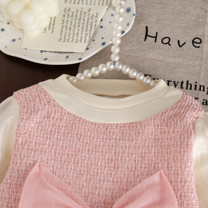 Adorable Korean Style Baby Girl Dress: Sweet Bow, Long Sleeve, Perfect for Spring & Autumn (9 Months - 3 Years)