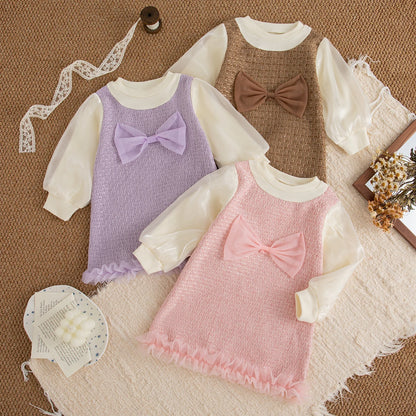 Adorable Korean Style Baby Girl Dress: Sweet Bow, Long Sleeve, Perfect for Spring & Autumn (9 Months - 3 Years)