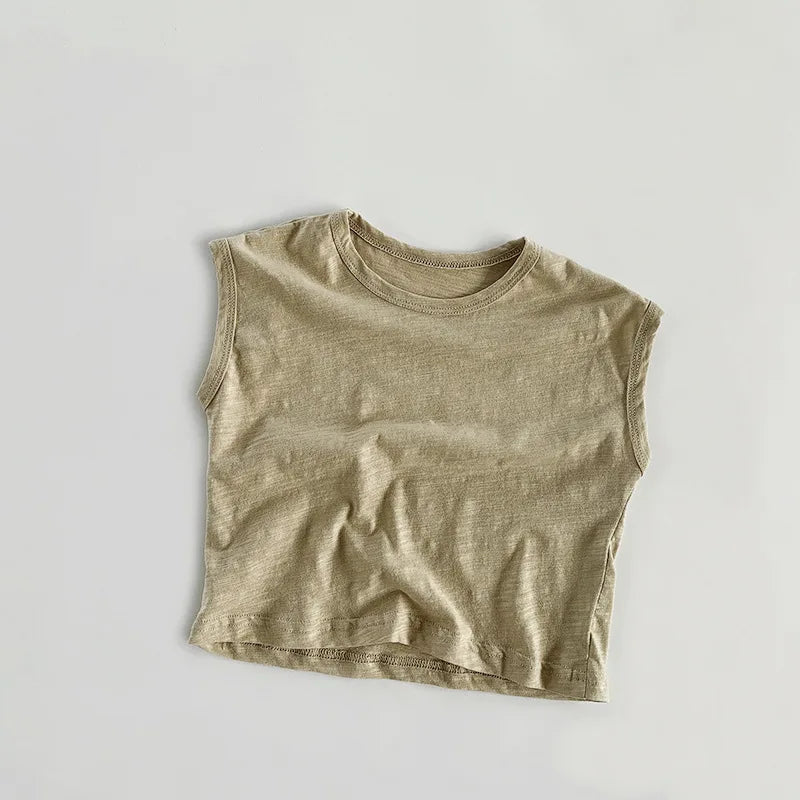 Adorable Korean Fashion Slub Cotton T-Shirts for Kids | Summer Striped Tank Tops for Toddlers & Babies (4-7Y)