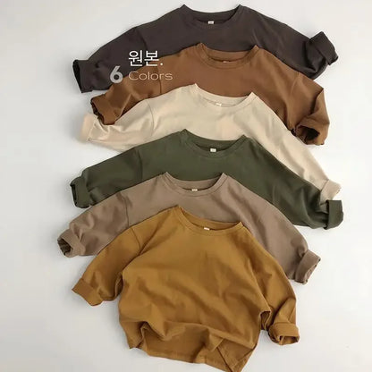 Cozy Autumn Cotton Long Sleeve Tee for Kids | Adorable Solid Color Baby & Toddler Tops