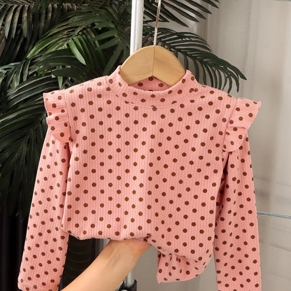 Adorable Floral & Dot Long Sleeve Undershirt for Girls | Sweet & Cozy Kids T-Shirt (2-10T)