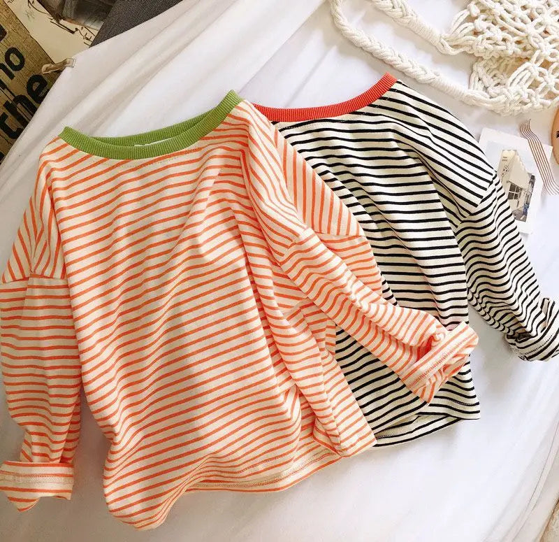 Cozy Cotton Striped Long Sleeve T-Shirt for Boys & Girls | Spring/Autumn Kids Casual Versatile Base Layer