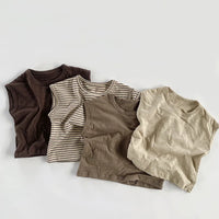 Adorable Korean Fashion Slub Cotton T-Shirts for Kids | Summer Striped Tank Tops for Toddlers & Babies (4-7Y)