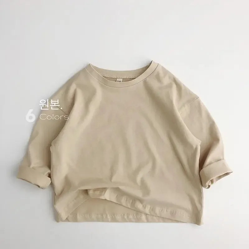 Cozy Autumn Cotton Long Sleeve Tee for Kids | Adorable Solid Color Baby & Toddler Tops