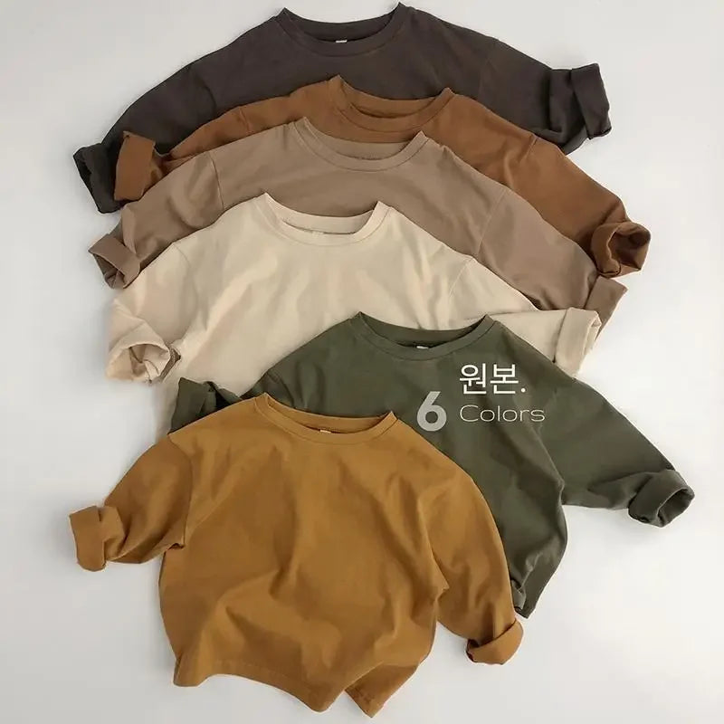 Cozy Autumn Cotton Long Sleeve Tee for Kids | Adorable Solid Color Baby & Toddler Tops
