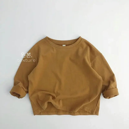Cozy Autumn Cotton Long Sleeve Tee for Kids | Adorable Solid Color Baby & Toddler Tops