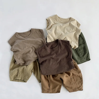 Adorable Korean Fashion Slub Cotton T-Shirts for Kids | Summer Striped Tank Tops for Toddlers & Babies (4-7Y)