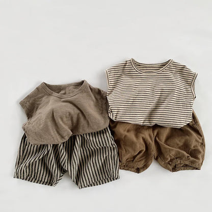 Adorable Korean Fashion Slub Cotton T-Shirts for Kids | Summer Striped Tank Tops for Toddlers & Babies (4-7Y)