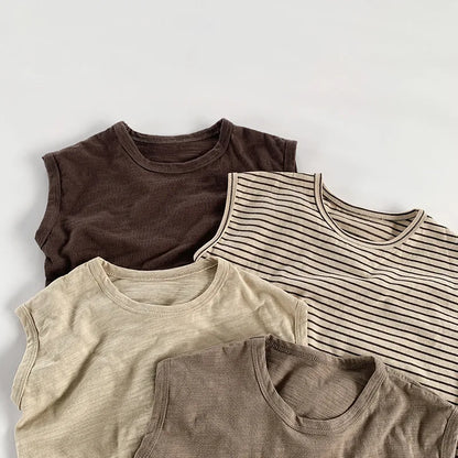 Adorable Korean Fashion Slub Cotton T-Shirts for Kids | Summer Striped Tank Tops for Toddlers & Babies (4-7Y)