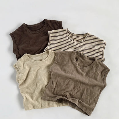 Adorable Korean Fashion Slub Cotton T-Shirts for Kids | Summer Striped Tank Tops for Toddlers & Babies (4-7Y)