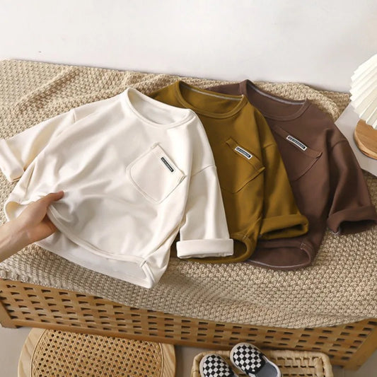 Adorable Korean Kids' Long Sleeve T-Shirt | Cozy Cotton Blend Base Layer for Boys & Girls (Ages 1-10) | 2025 Autumn Winter Must-Have!