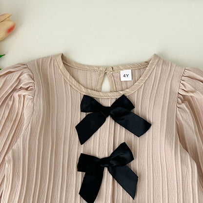 Adorable Korean Style Girls' Brogue Top & Pants Set | Cozy Long Sleeve Toddler Outfit for Autumn Fun