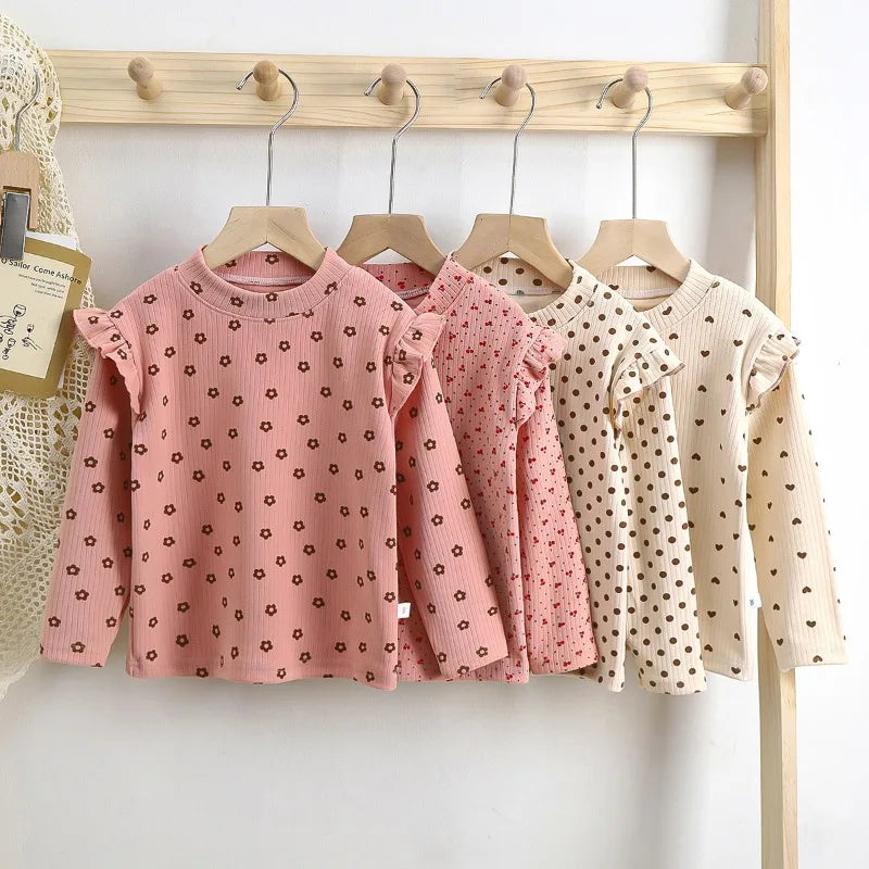 Adorable Floral & Dot Long Sleeve Undershirt for Girls | Sweet & Cozy Kids T-Shirt (2-10T)