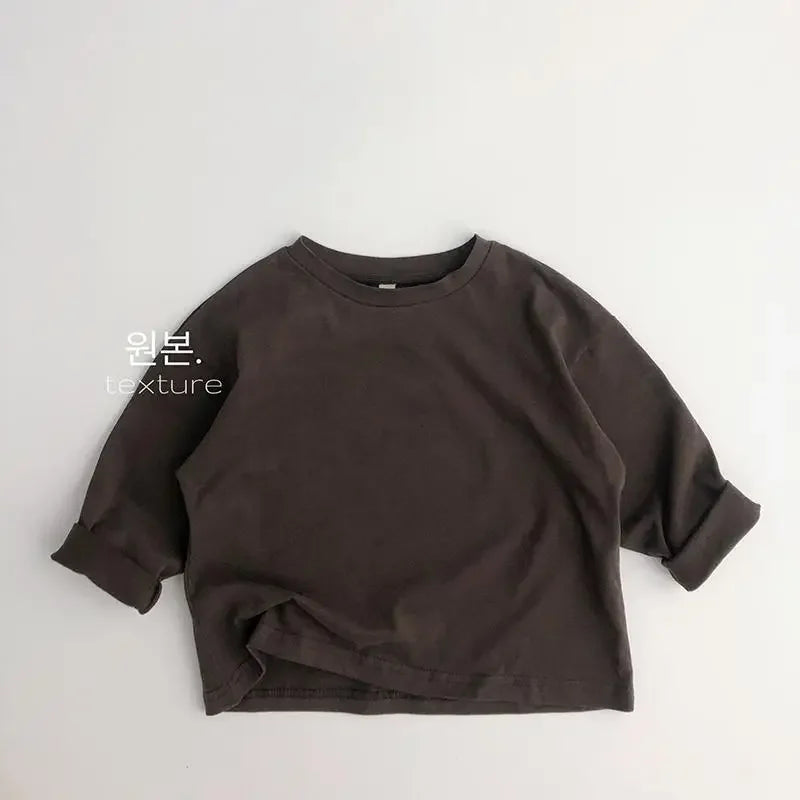 Cozy Autumn Cotton Long Sleeve Tee for Kids | Adorable Solid Color Baby & Toddler Tops