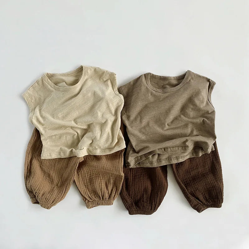 Adorable Korean Fashion Slub Cotton T-Shirts for Kids | Summer Striped Tank Tops for Toddlers & Babies (4-7Y)