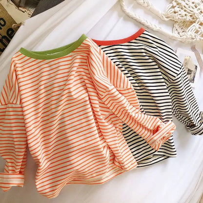 Cozy Cotton Striped Long Sleeve T-Shirt for Boys & Girls | Spring/Autumn Kids Casual Versatile Base Layer