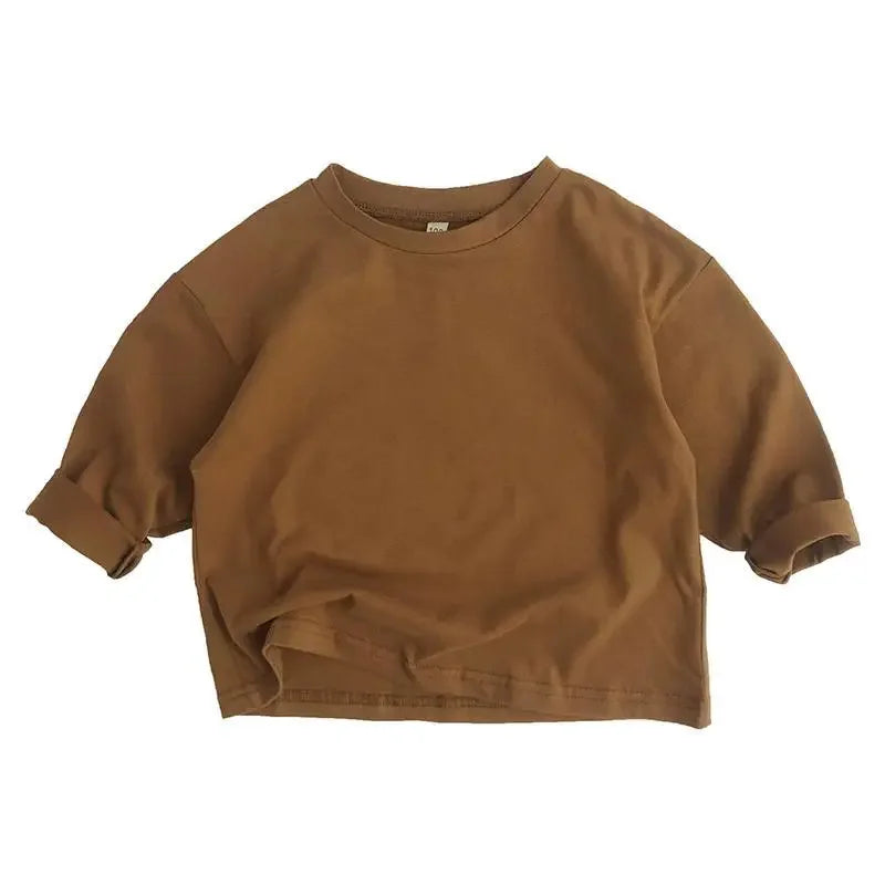 Cozy Autumn Cotton Long Sleeve Tee for Kids | Adorable Solid Color Baby & Toddler Tops