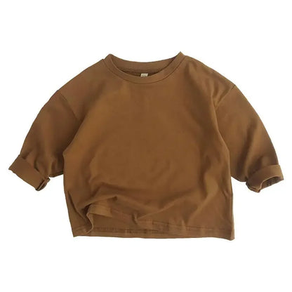 Cozy Autumn Cotton Long Sleeve Tee for Kids | Adorable Solid Color Baby & Toddler Tops