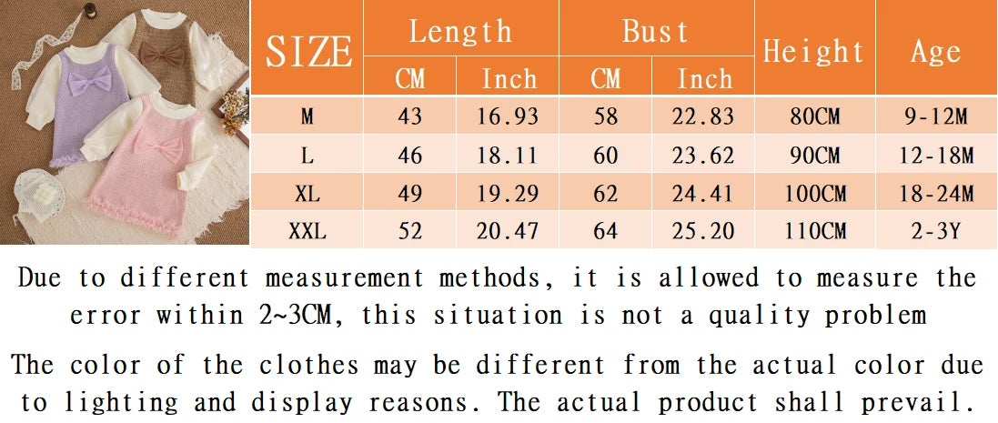 Adorable Korean Style Baby Girl Dress: Sweet Bow, Long Sleeve, Perfect for Spring & Autumn (9 Months - 3 Years)