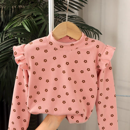 Adorable Floral & Dot Long Sleeve Undershirt for Girls | Sweet & Cozy Kids T-Shirt (2-10T)