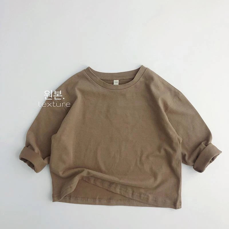 Cozy Autumn Cotton Long Sleeve Tee for Kids | Adorable Solid Color Baby & Toddler Tops