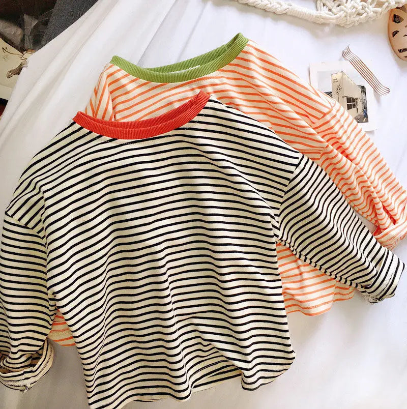 Cozy Cotton Striped Long Sleeve T-Shirt for Boys & Girls | Spring/Autumn Kids Casual Versatile Base Layer