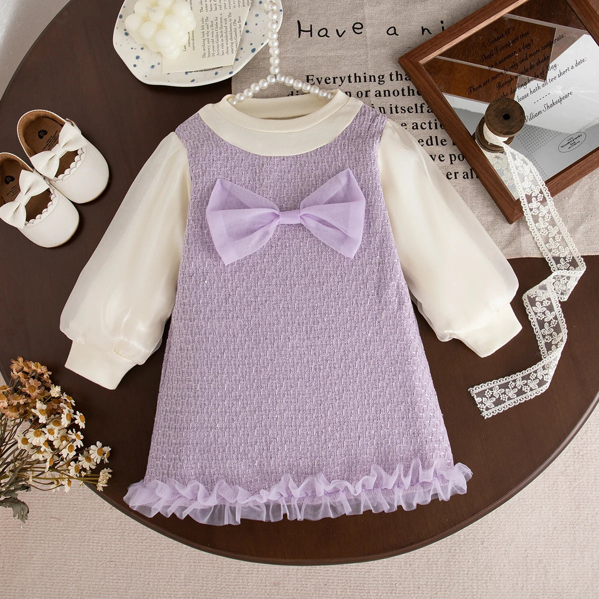 Adorable Korean Style Baby Girl Dress: Sweet Bow, Long Sleeve, Perfect for Spring & Autumn (9 Months - 3 Years)