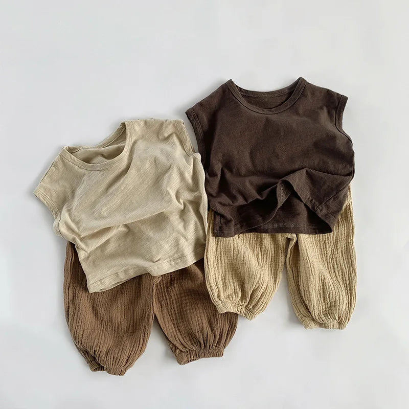 Adorable Korean Fashion Slub Cotton T-Shirts for Kids | Summer Striped Tank Tops for Toddlers & Babies (4-7Y)