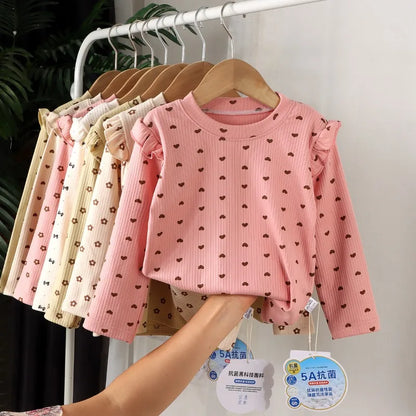 Adorable Floral & Dot Long Sleeve Undershirt for Girls | Sweet & Cozy Kids T-Shirt (2-10T)