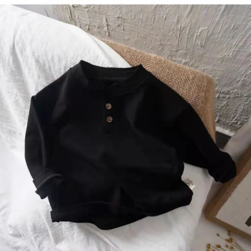 Retro Cotton Kids T-Shirt: Soft, Solid Color Tops for Boys & Girls (Spring/Autumn Style)