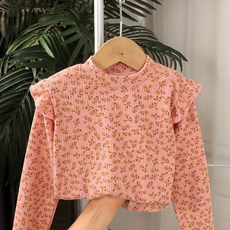 Adorable Floral & Dot Long Sleeve Undershirt for Girls | Sweet & Cozy Kids T-Shirt (2-10T)