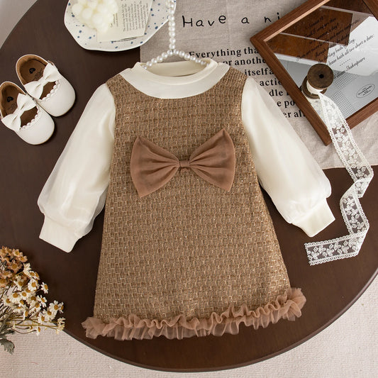 Adorable Korean Style Baby Girl Dress: Sweet Bow, Long Sleeve, Perfect for Spring & Autumn (9 Months - 3 Years)