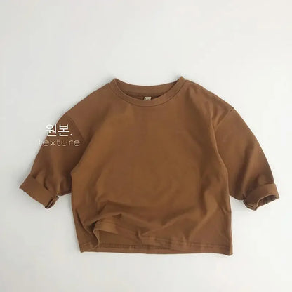 Cozy Autumn Cotton Long Sleeve Tee for Kids | Adorable Solid Color Baby & Toddler Tops