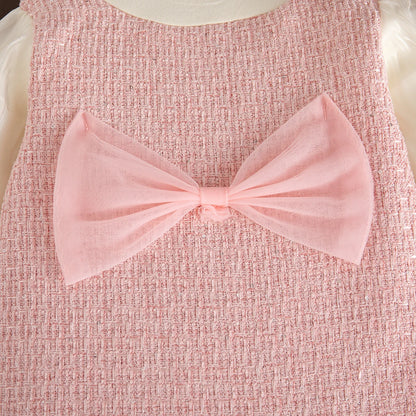 Adorable Korean Style Baby Girl Dress: Sweet Bow, Long Sleeve, Perfect for Spring & Autumn (9 Months - 3 Years)