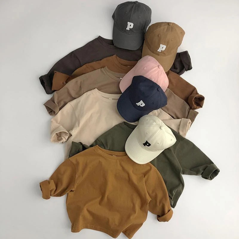 Cozy Autumn Cotton Long Sleeve Tee for Kids | Adorable Solid Color Baby & Toddler Tops