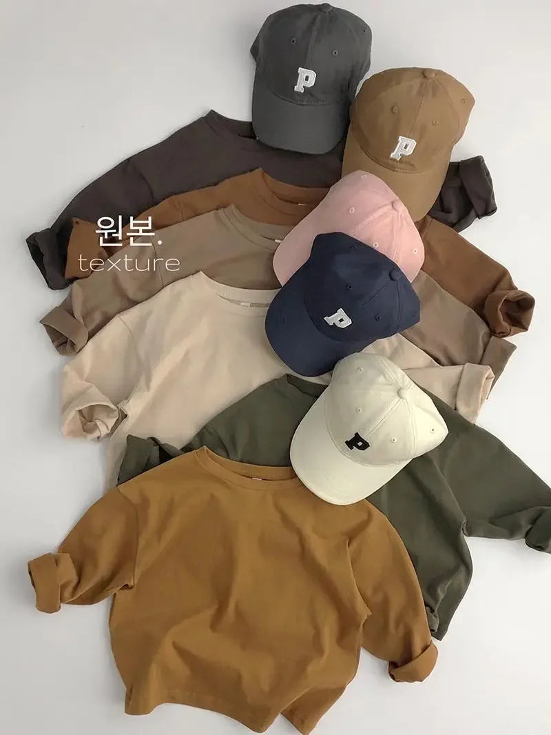 Cozy Autumn Cotton Long Sleeve Tee for Kids | Adorable Solid Color Baby & Toddler Tops